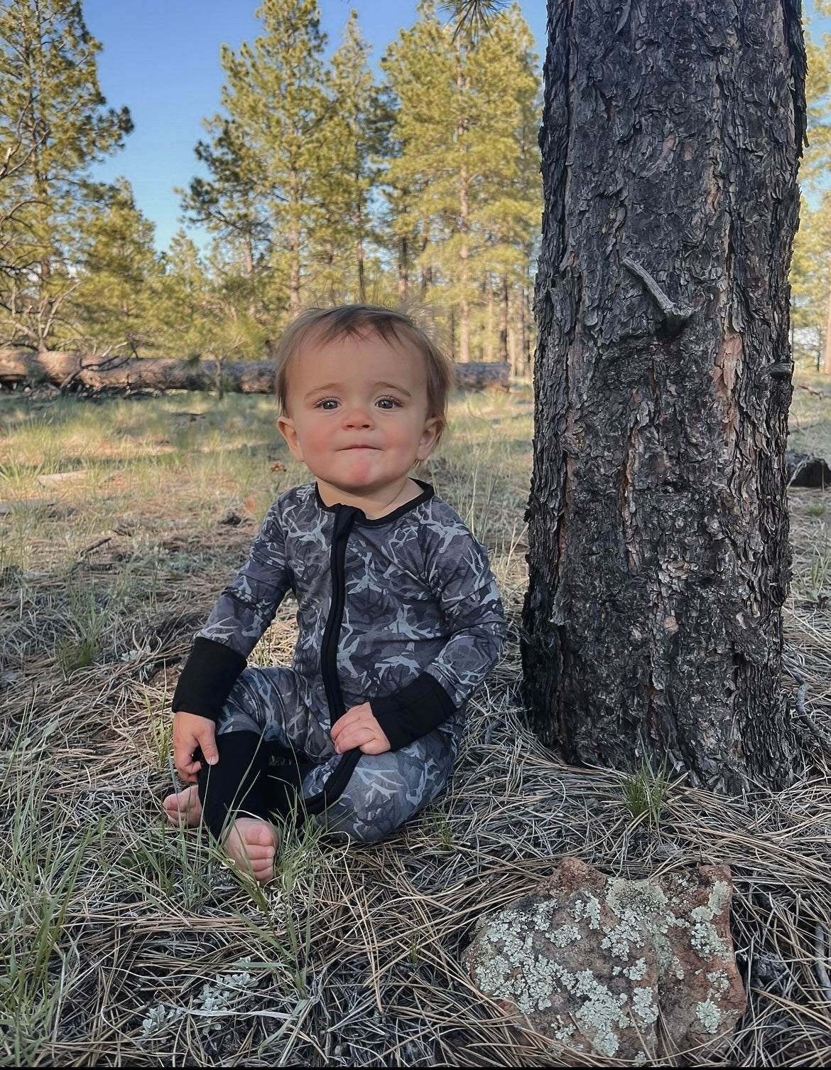 Wild Redz Signature Camo Black Bamboo Baby Onesie with zipper