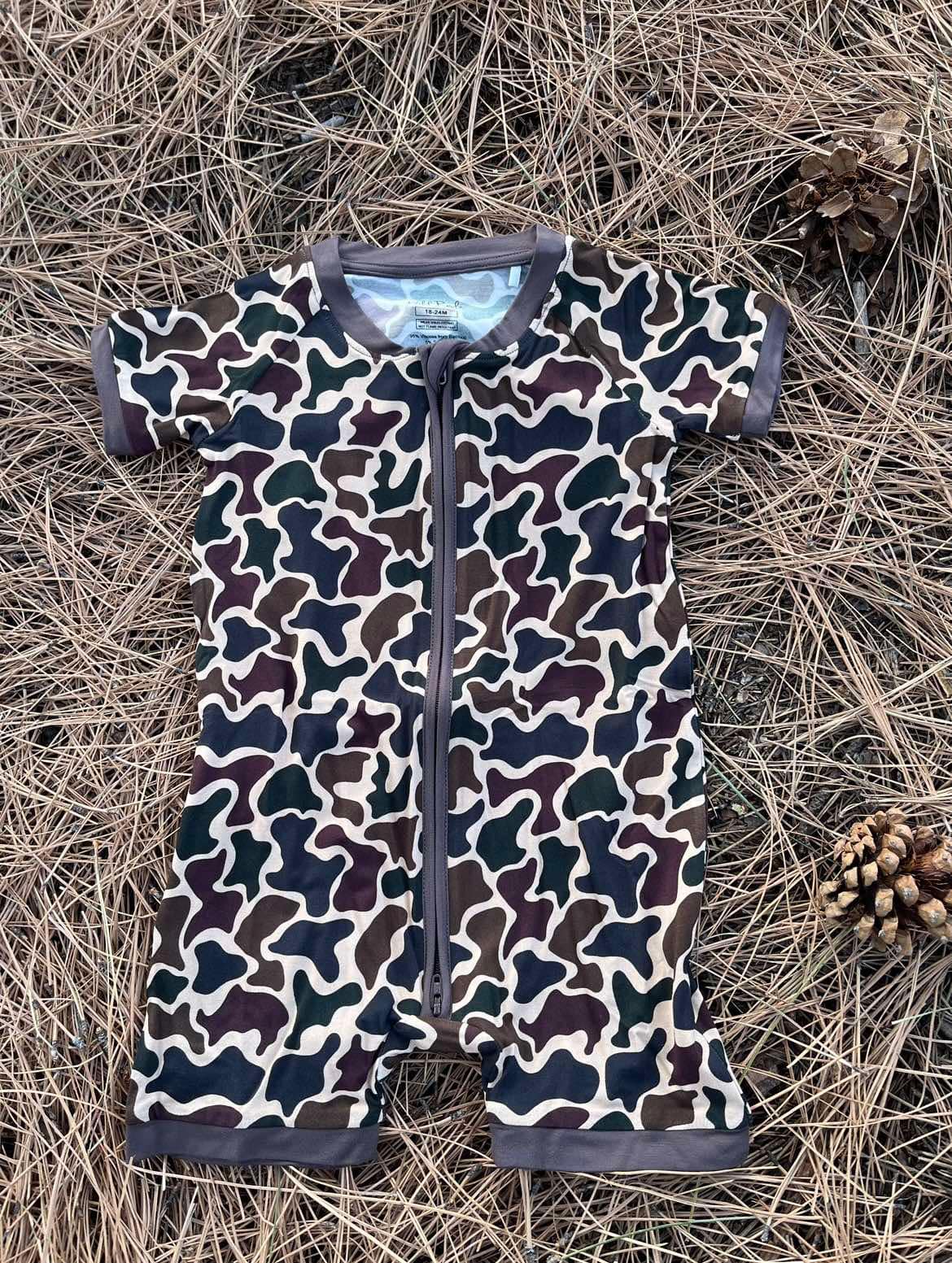 Wild Redz Old School brown Camo Bamboo Baby Onesie with zipper