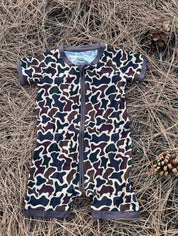 Wild Redz Old School brown Camo Bamboo Baby Onesie with zipper
