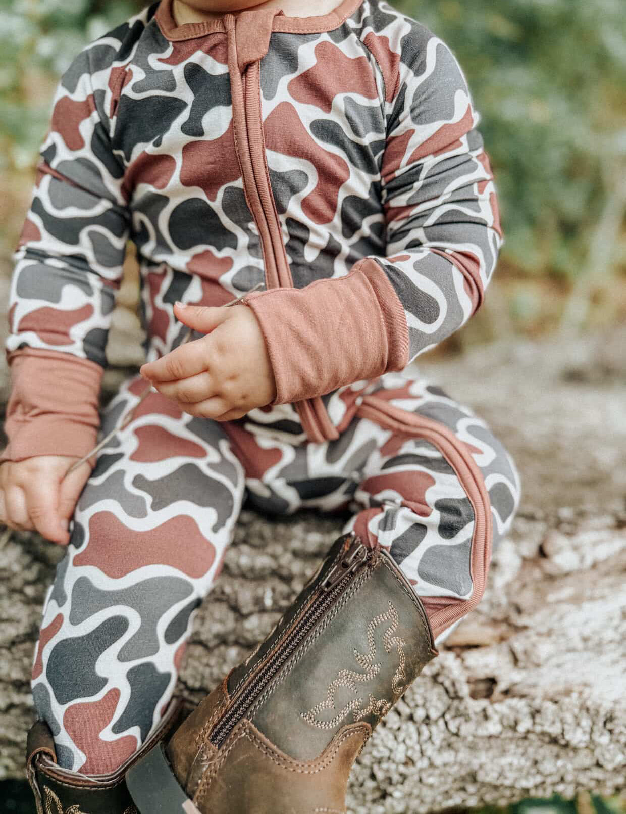 Wild Redz Old School Camo Bamboo Baby Onesie with zipper