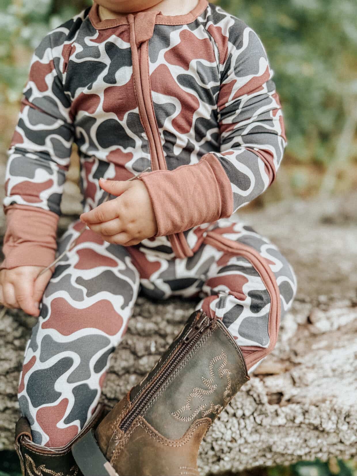 Wild Redz Old School Camo Bamboo Baby Onesie with zipper