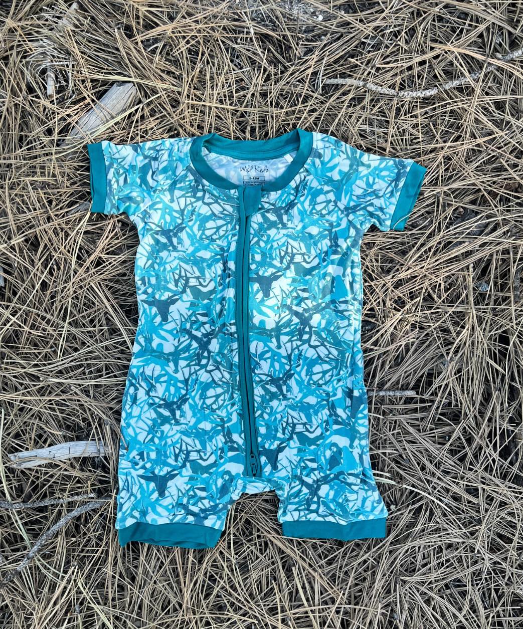 Camo Bamboo Shortie Romper | WR Signature Camo Blue