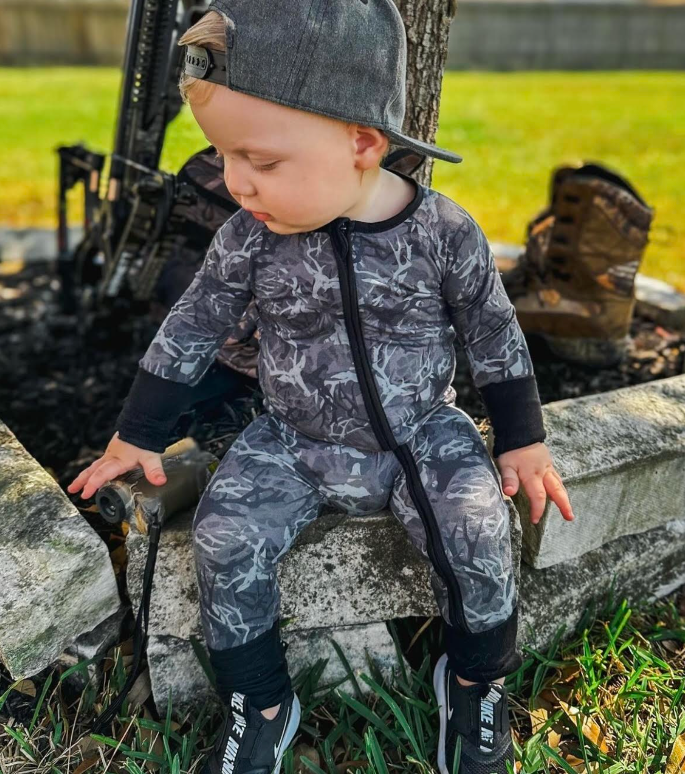 Wild Redz Signature Camo Black Bamboo Baby Onesie with zipper